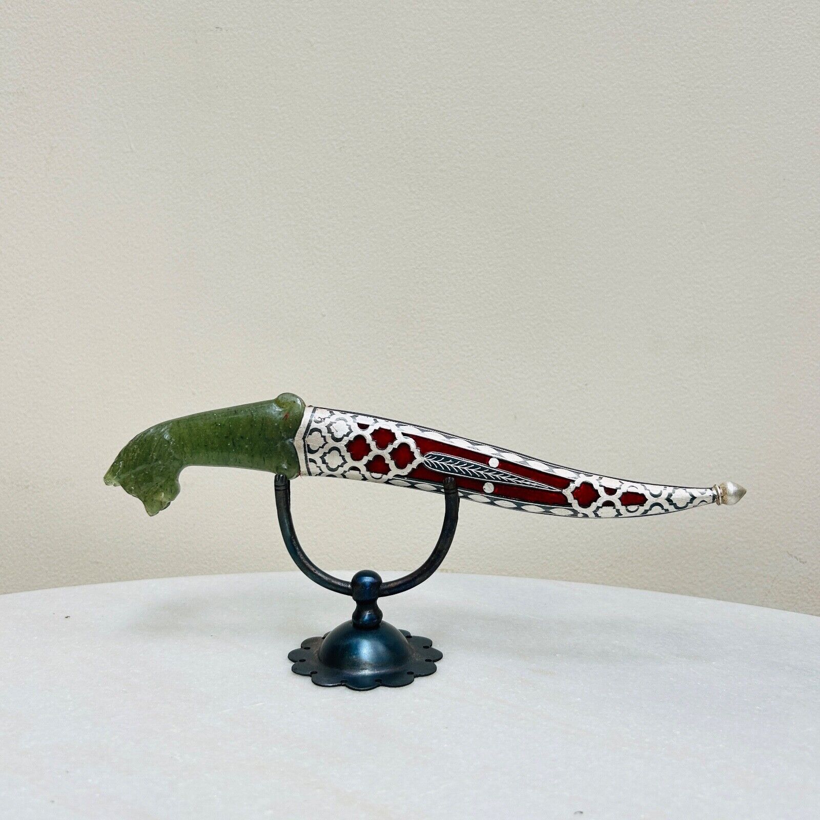 Indian assorted scabbard dagger w/ jade grip & silver koftgari & damascus blade
