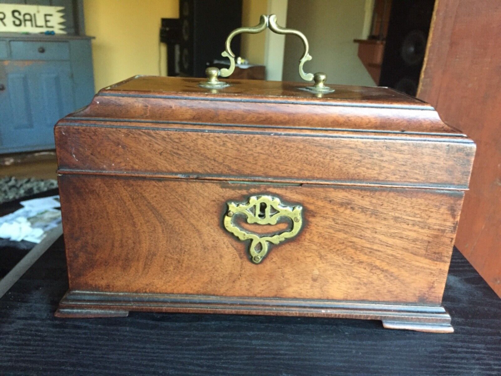 antique georgian tea caddy box chippendale english brass mahogany 1780 casket