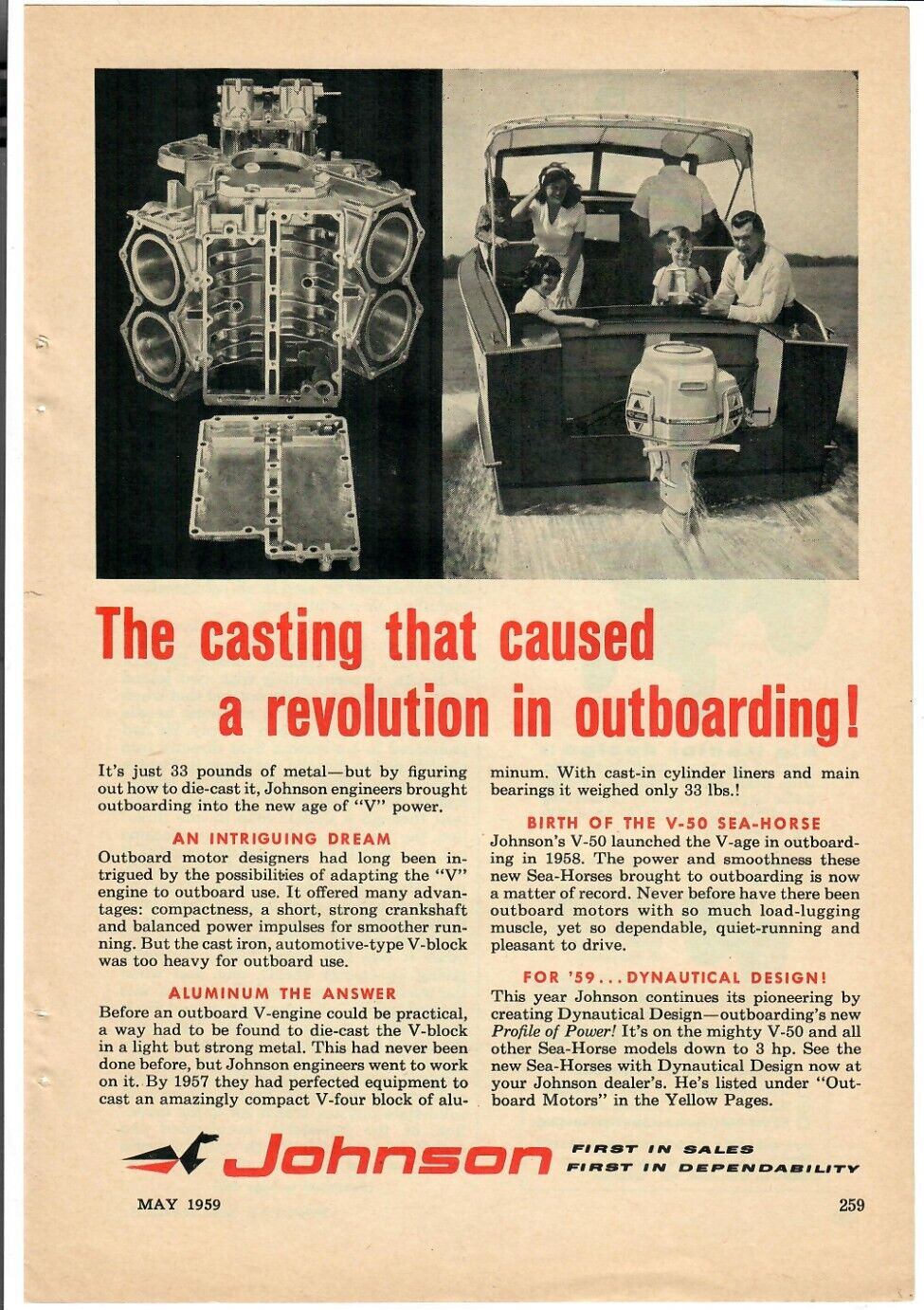 1959 Johnson Vintage Print Ad Outboard Motor Casting That Caused A Revolution