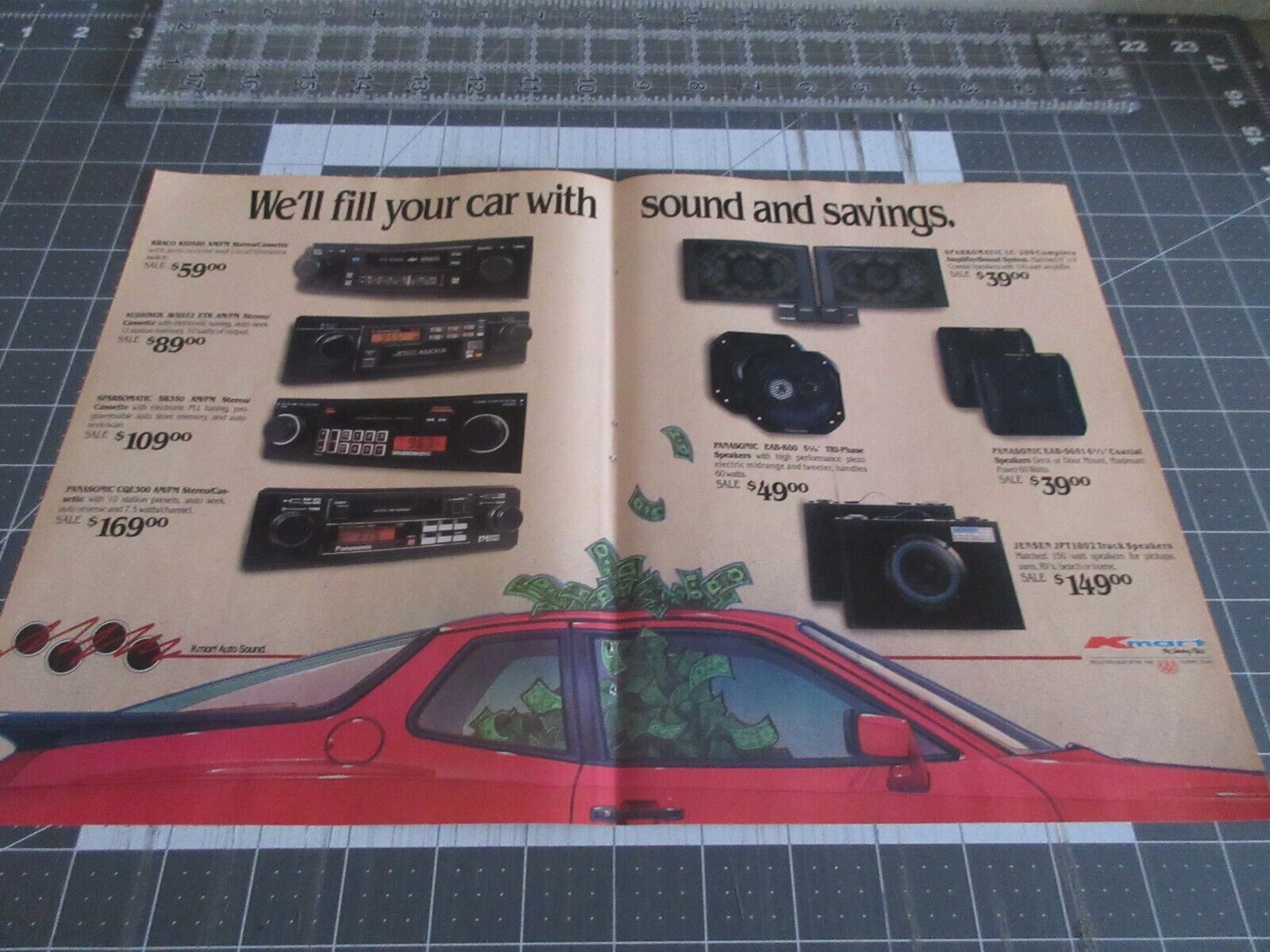 1988 Kmart Auto Sound, Panasonic, Kraco, Jenson, Vintage Print Ad
