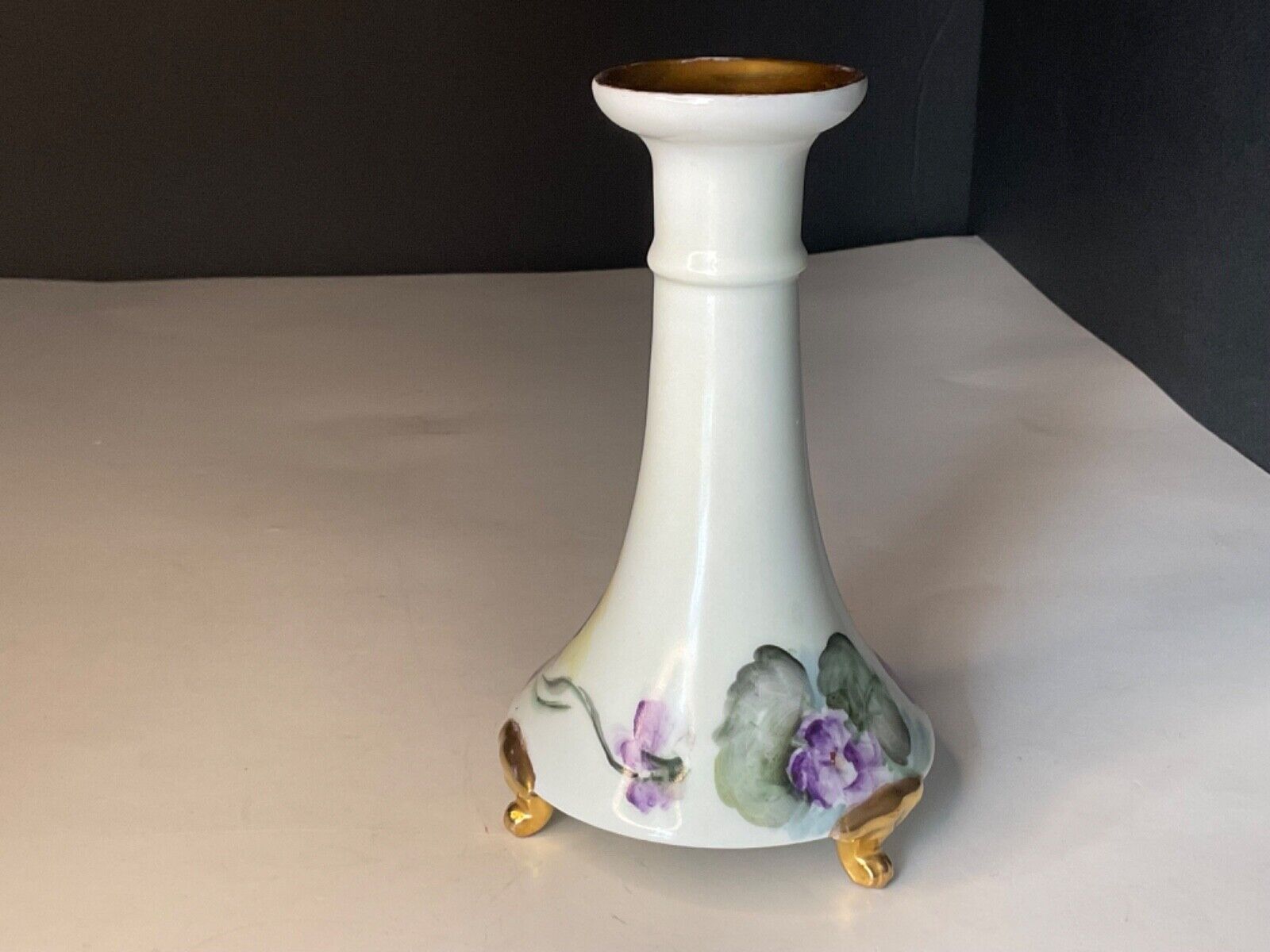 antique Gotham, AUSTRIA porcelain candleholder/candlestick, gold trim, floral
