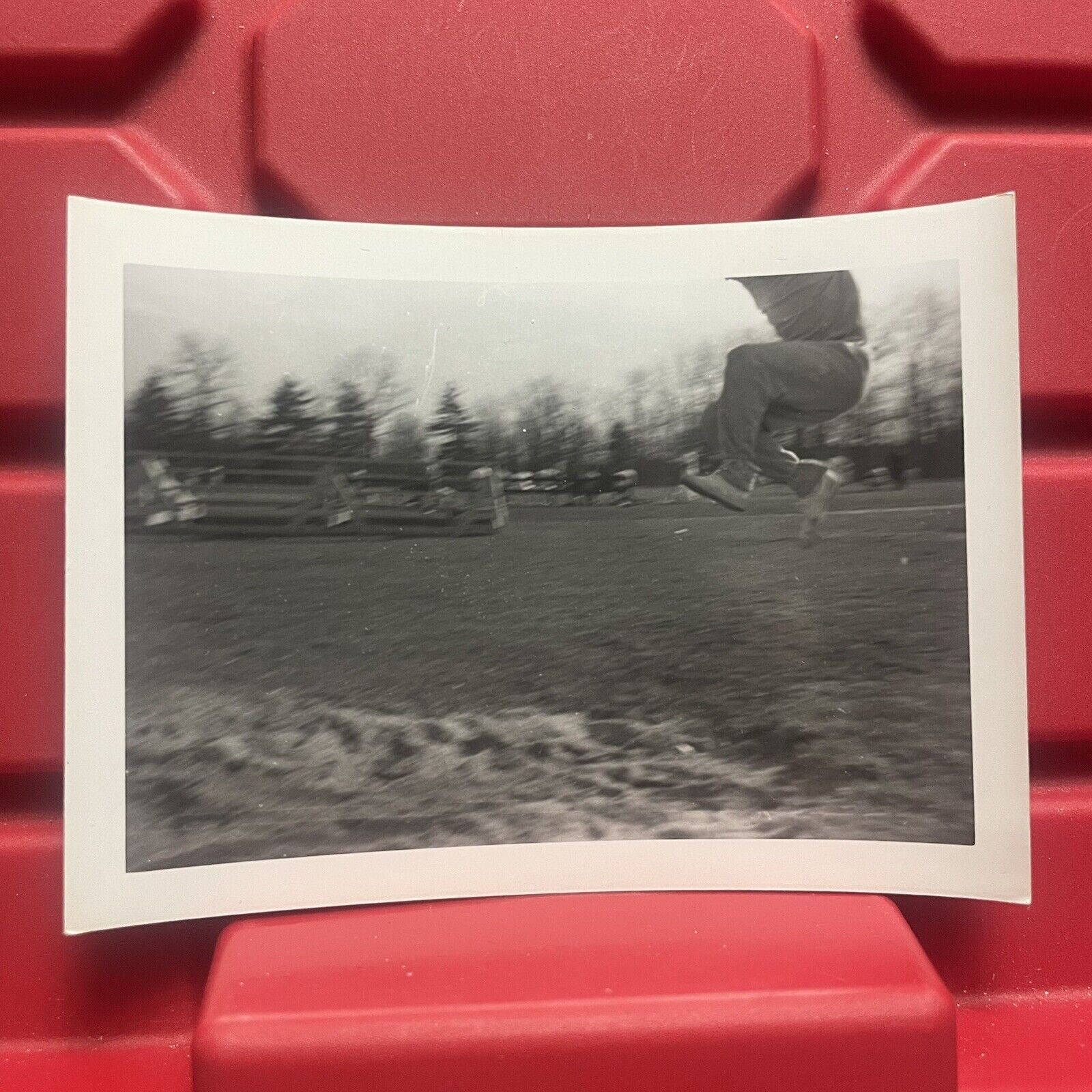 Man Doing A Long Jump In Mid Air Photograph 4.5 x 3.25 Vintage 1950s
