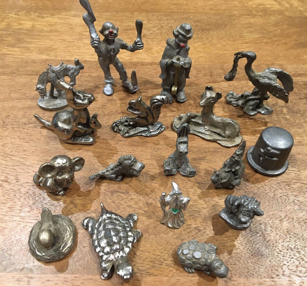 Vintage Lot Of Small Pewter Figures- Dragon, Mouse, Rabbit, Stork