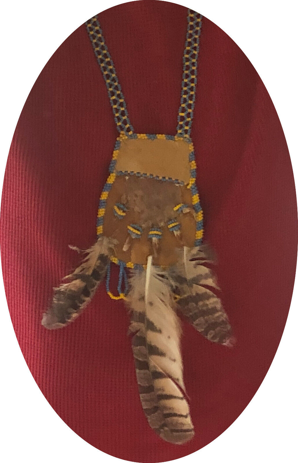 Original Native Navajo/Comanche Hawk Talon Feather Pendant Bead Necklace