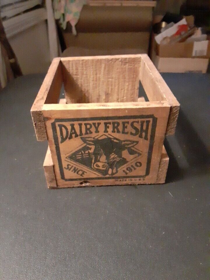 Vintage Dairy Fresh Since 1910 Wood Crate Box made USA Small 5 x 4 x 3 Primitive