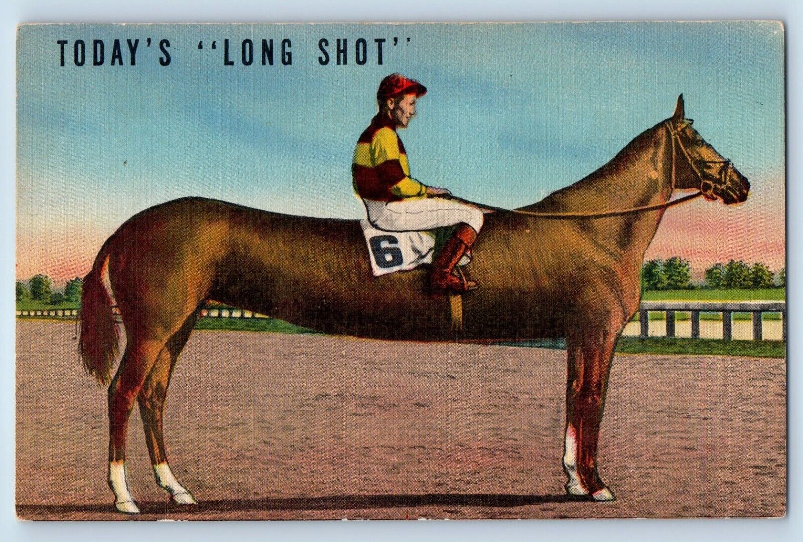 Horseracing Postcard Today\'s Long Shot Horse Cowboy c1930\'s Unposted Vintage