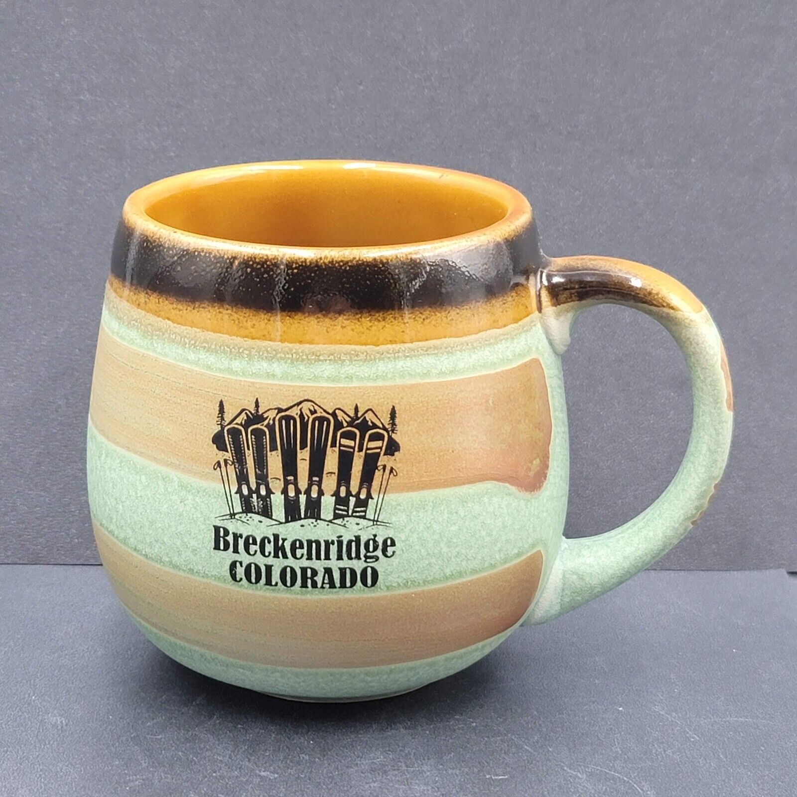 Breckenridge Colorado Coffee Mug Large Cup Green Brown Pottery