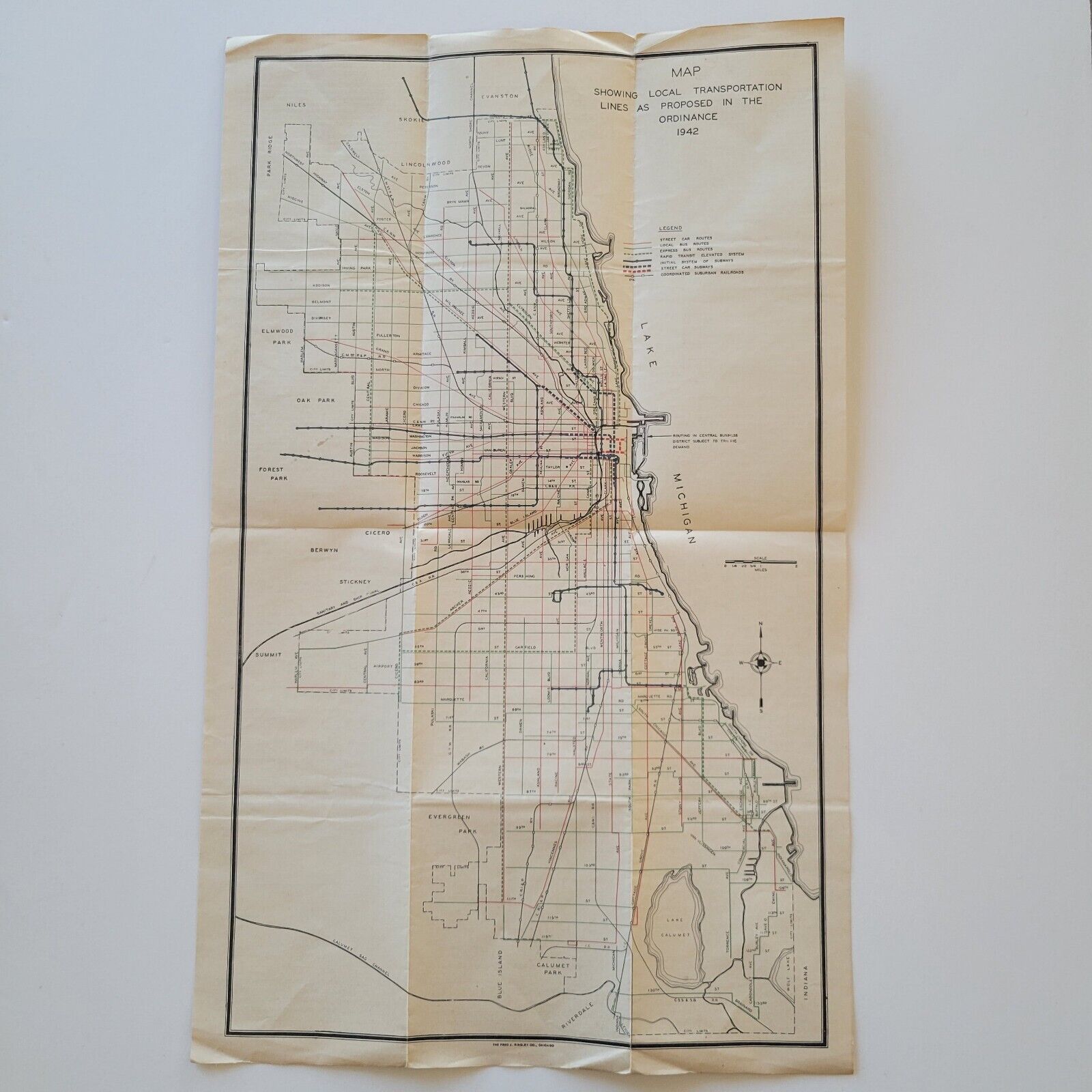 1942 Chicago Map Of Improvements Local Teansit Lines Brochure