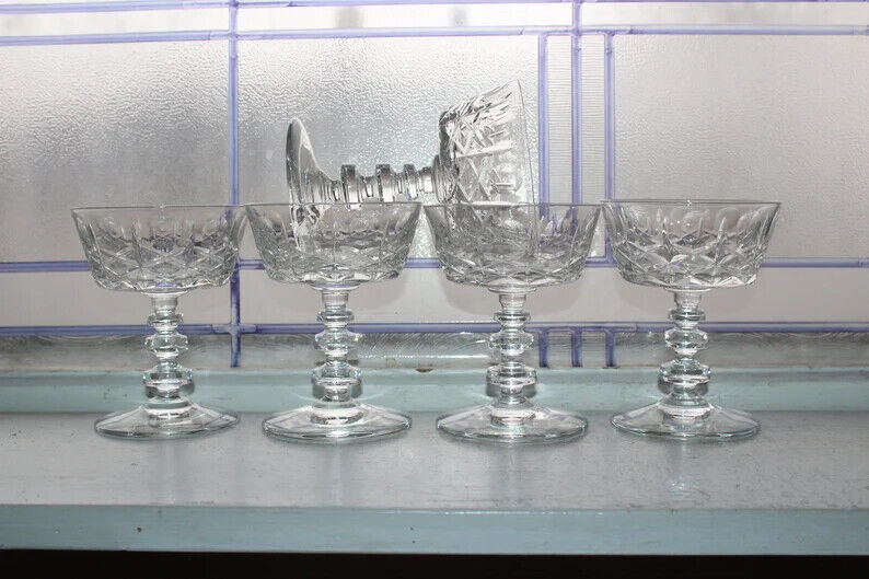 5 Elegant Vintage Crystal Champagne Glasses