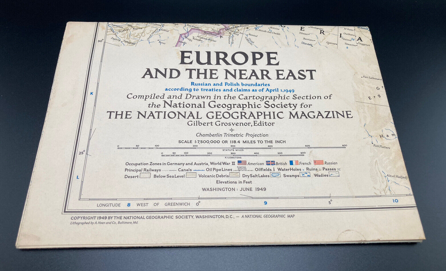 Vintage 1949 National Geographic: Europe & The Near East Insert Map