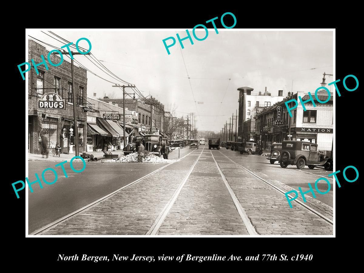 OLD LARGE HISTORIC PHOTO OF NORTH BERGEN NEW JERSEY VIEW OF BERGENLINE AVE 1940