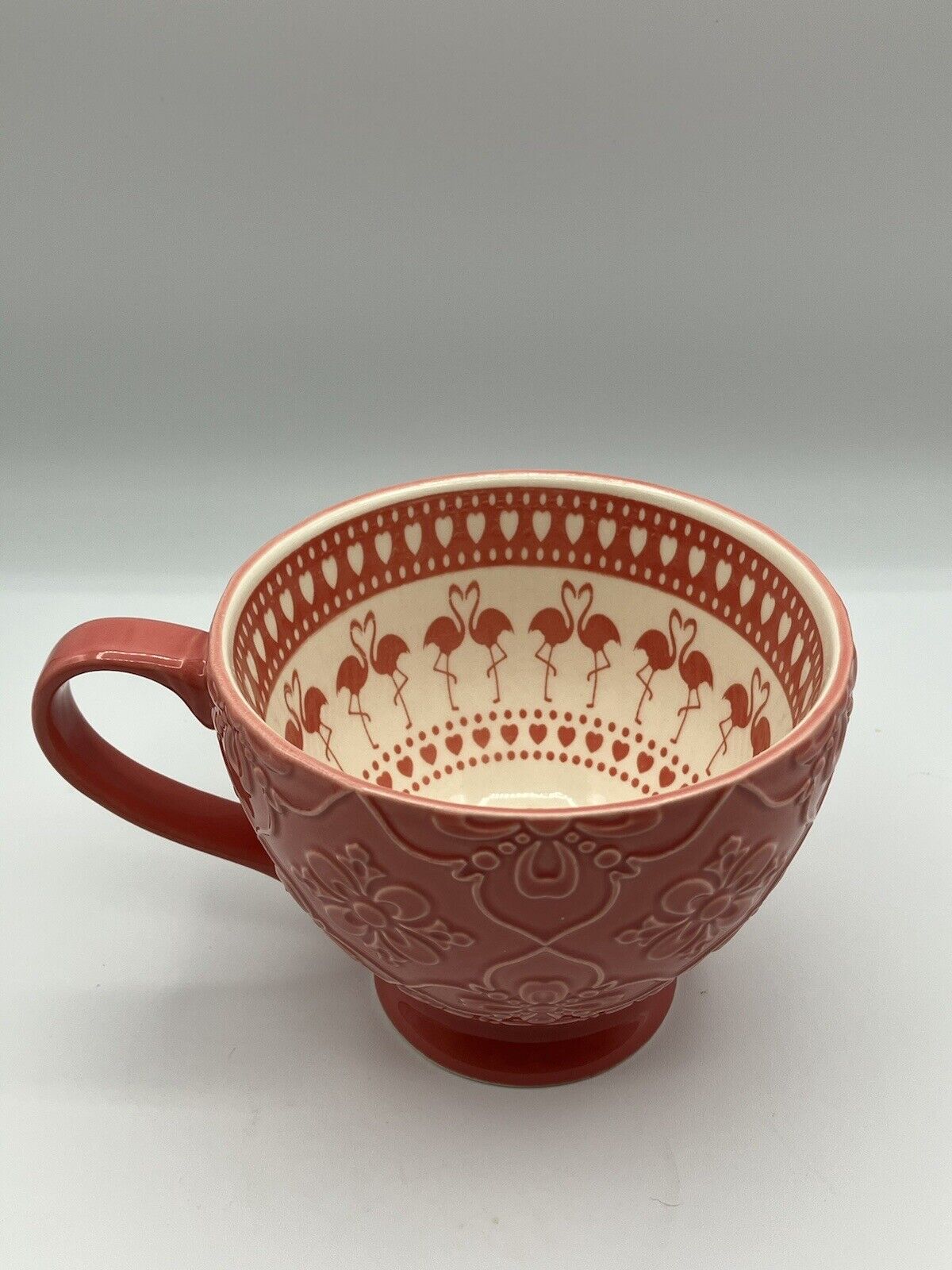 Signature Pink Flamingo Coffee Cup 14oz. Footed Porcelain Mug Decorative New