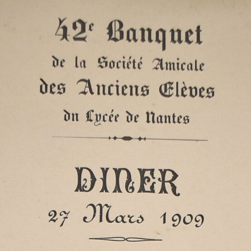 1909 Lycée de Nantes Student Reunion Banquet Menu Georges Clemenceau France