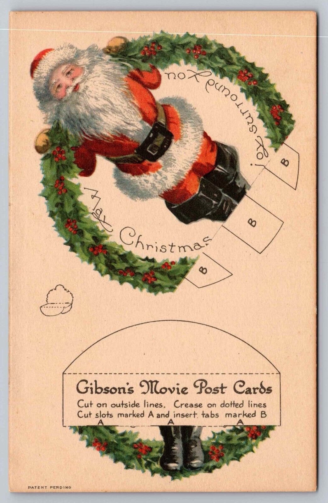 Postcard Christmas Santa Gibson\'s Movie Post Cards Cut-Out Mechanical Novelty