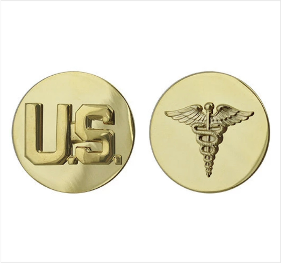 GENUINE U.S. ARMY ENLISTED BRANCH OF SERVICE COLLAR DEVICE: U.S. AND MEDICAL