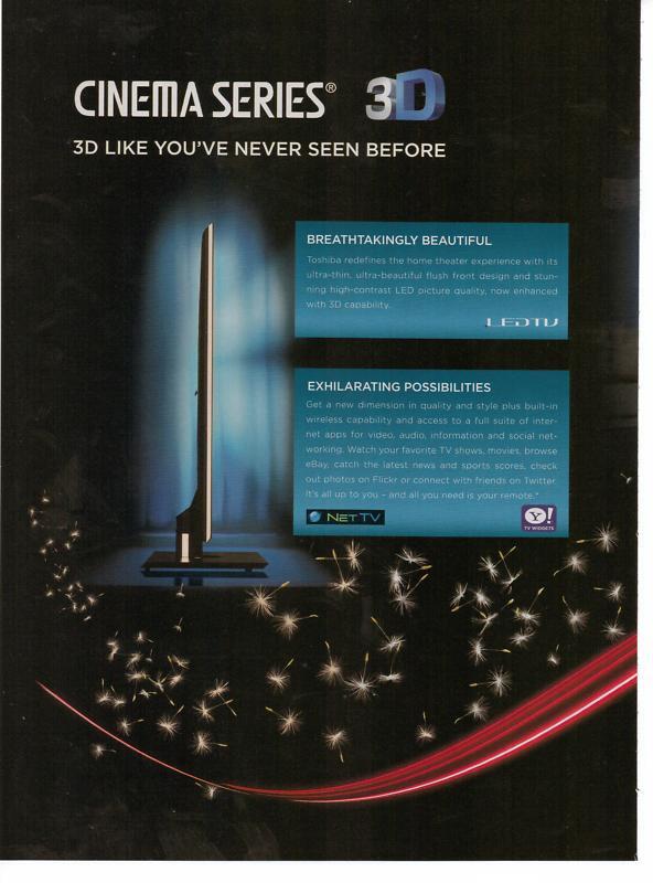 2011 Toshiba Cinema Series 3D TV 2 Pg Magazine Print Advertisement Page