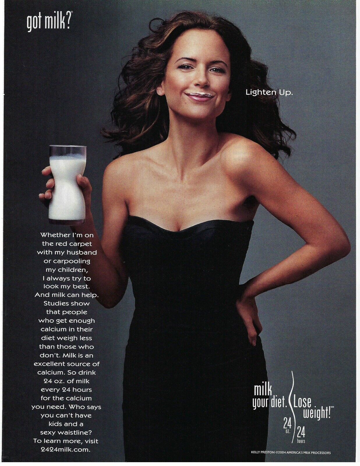 2004 Got Milk? Kelly Preston Lighten Up Diet Lose Weight Retro Print Ad/Poster