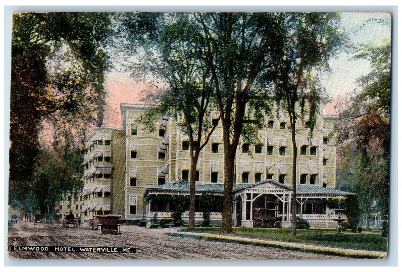 c1910s Elmwood Hotel Exterior Waterville Maine ME Unposted Carriages Postcard