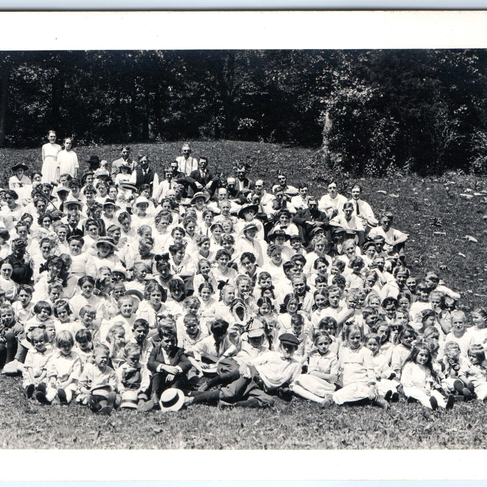 c1910s Lovely Huge Group Children RPPC People Photo Classy Young Men Women A155