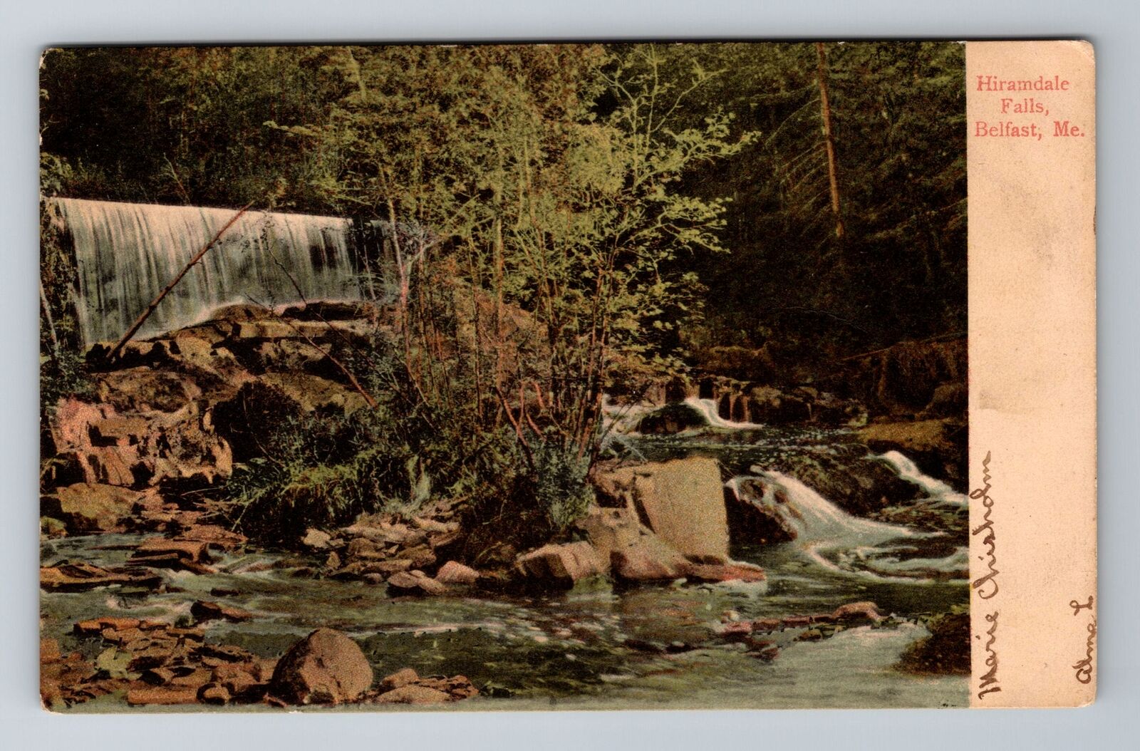 Belfast ME-Maine, Hiramdale Falls, Antique Vintage Souvenir Postcard
