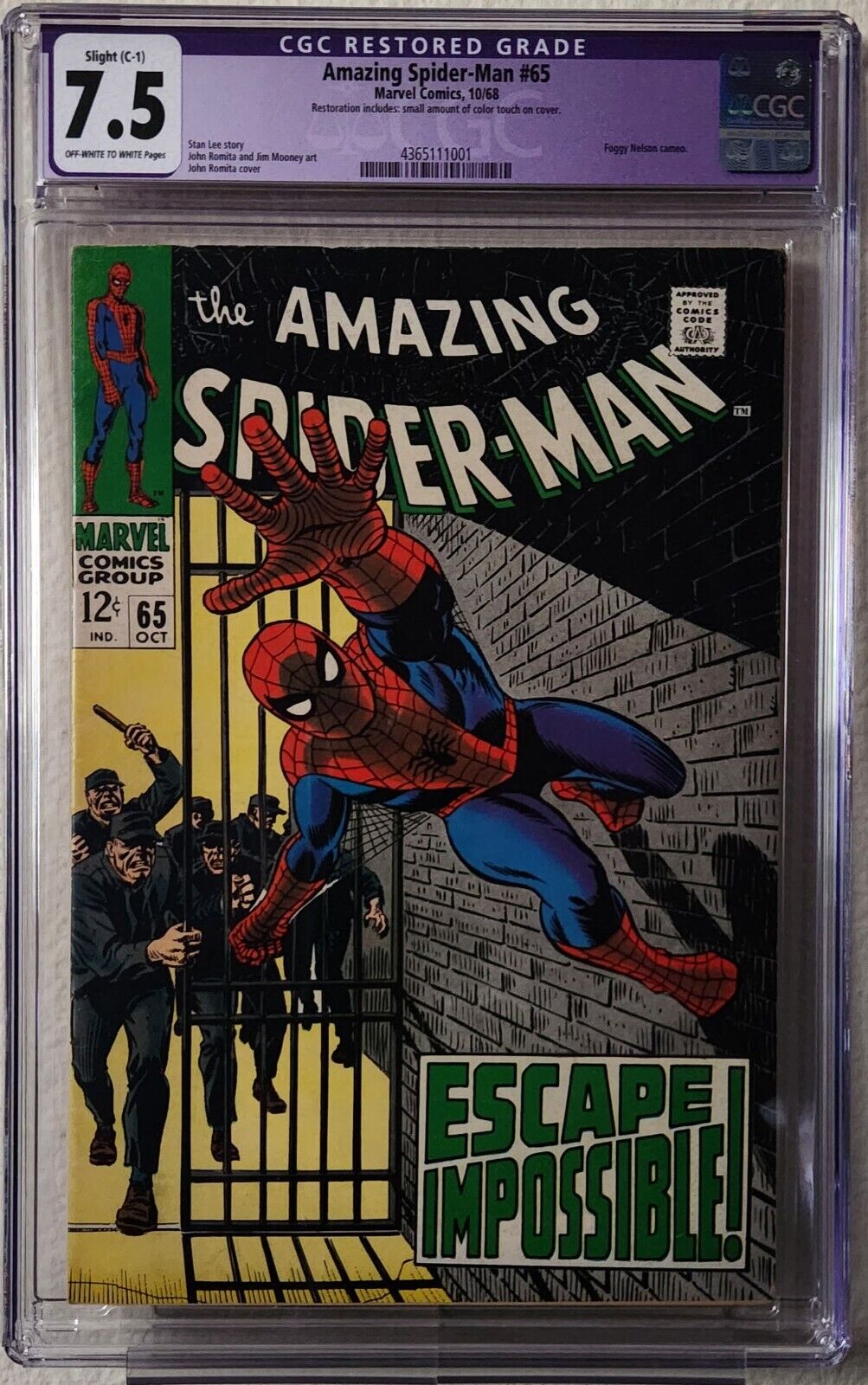 Amazing Spider-Man #65 CGC 7.5 Restored Grade Iconic Cover Foggy Nelson