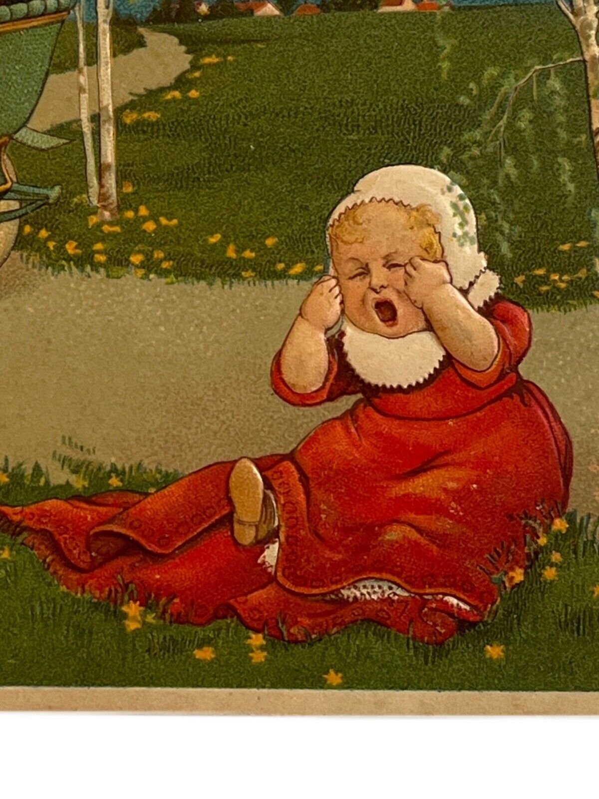 Antique 1908 Ephemera Postcard F & F Printed In Germany Carriage Children Crying