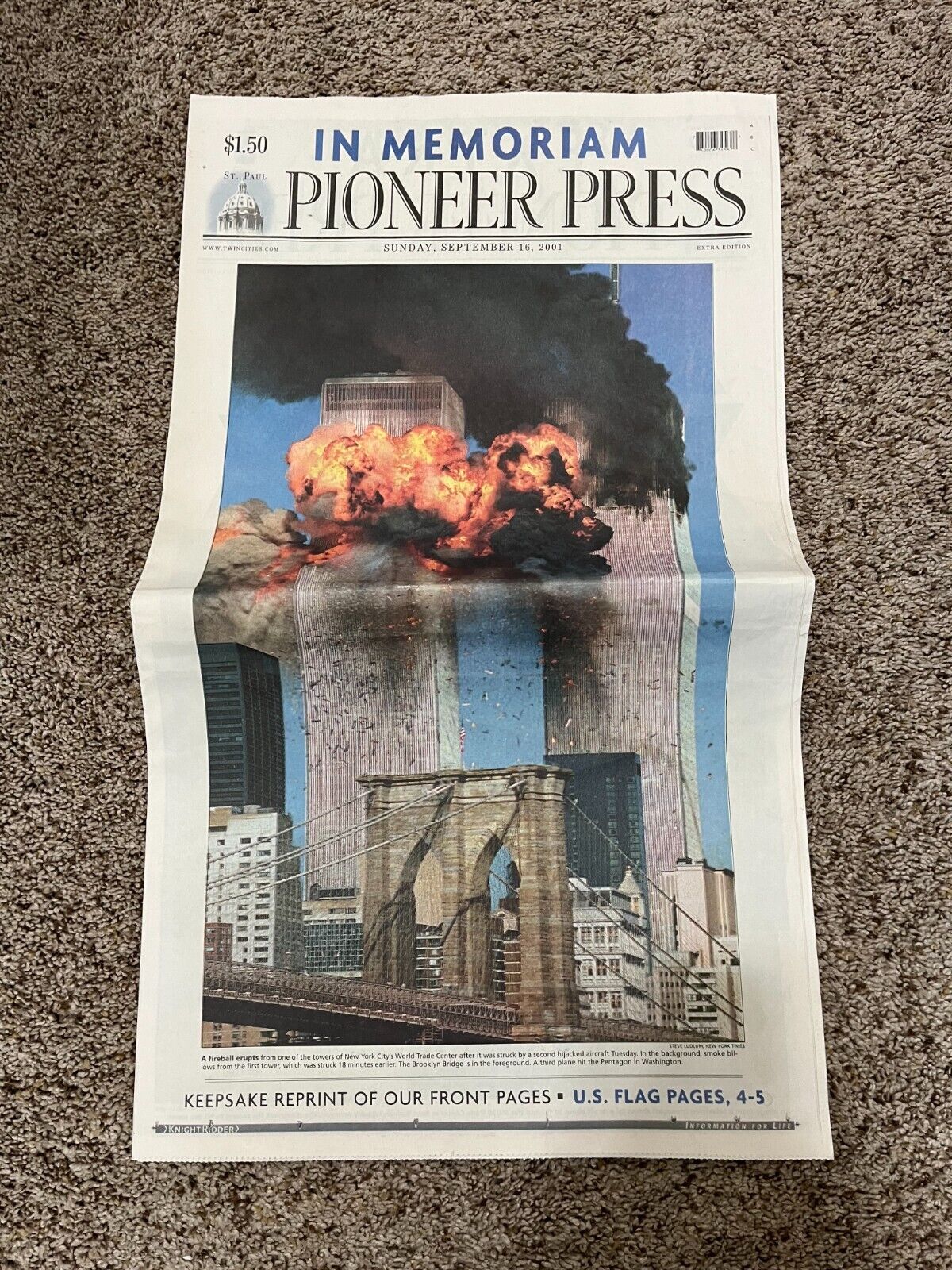 Pioneer Press Twin Cities Newspaper In Memoriam Sept. 16, 2001 Twin Towers