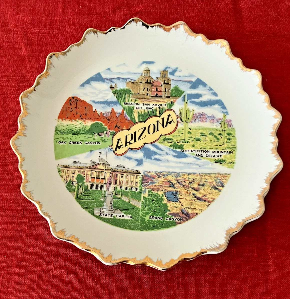 Vintage 1950s/1960s Arizona Souvenir State Plate Retro Kitsch Gold Edged Rim
