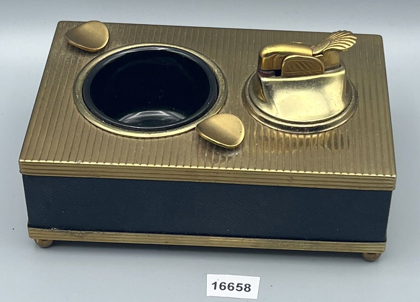 Evans Art Deco Gold Tone Spitfire Table Lighter & Ashtray Vtg. NOT TESTED RARE