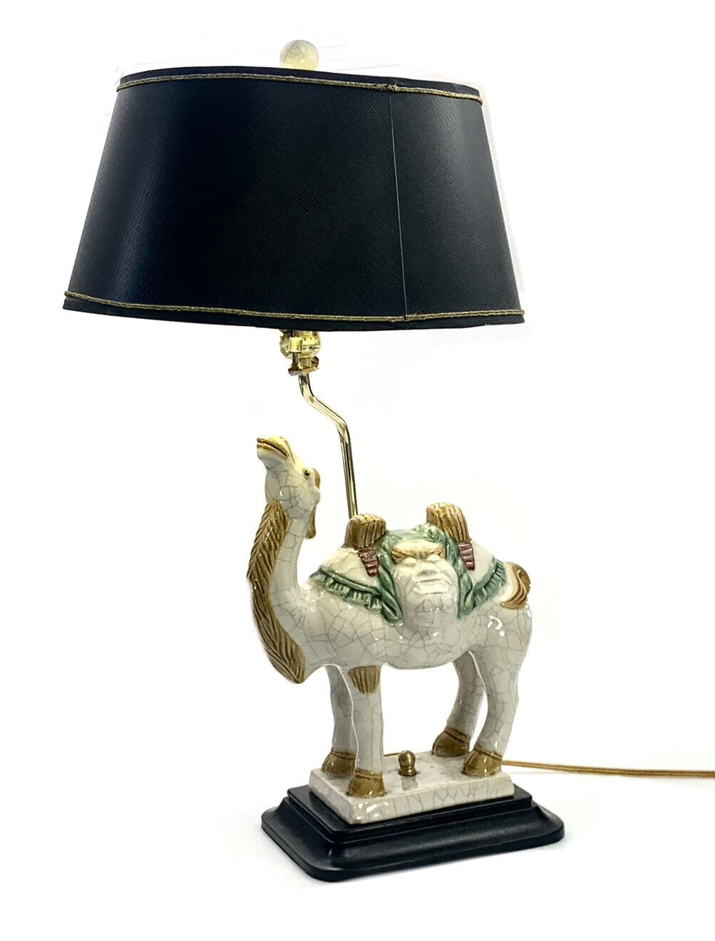 Lamp Camel Vintage Oriental Style Ceramic on Wooden Base with Nice Shade Decor
