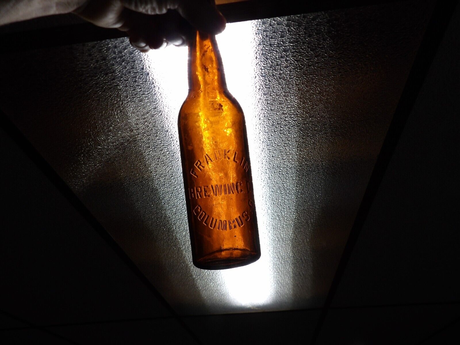 Antique Pre-Pro Amber Brown Embossed Franklin Brewing Columbus Ohio Beer Bottle