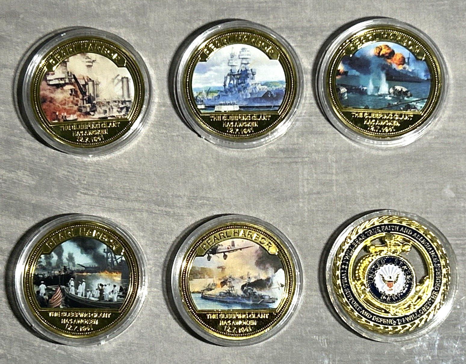 US NAVY Pearl Harbor WW2 80th Anniversary 6 Challenge Coin Set 12-7-1941