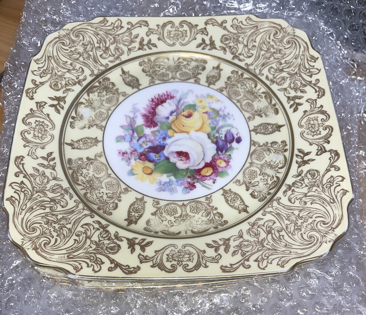 (6) Six Vintage Bohemia Made in Czechoslovakia for Macys Floral Square Plate LOT