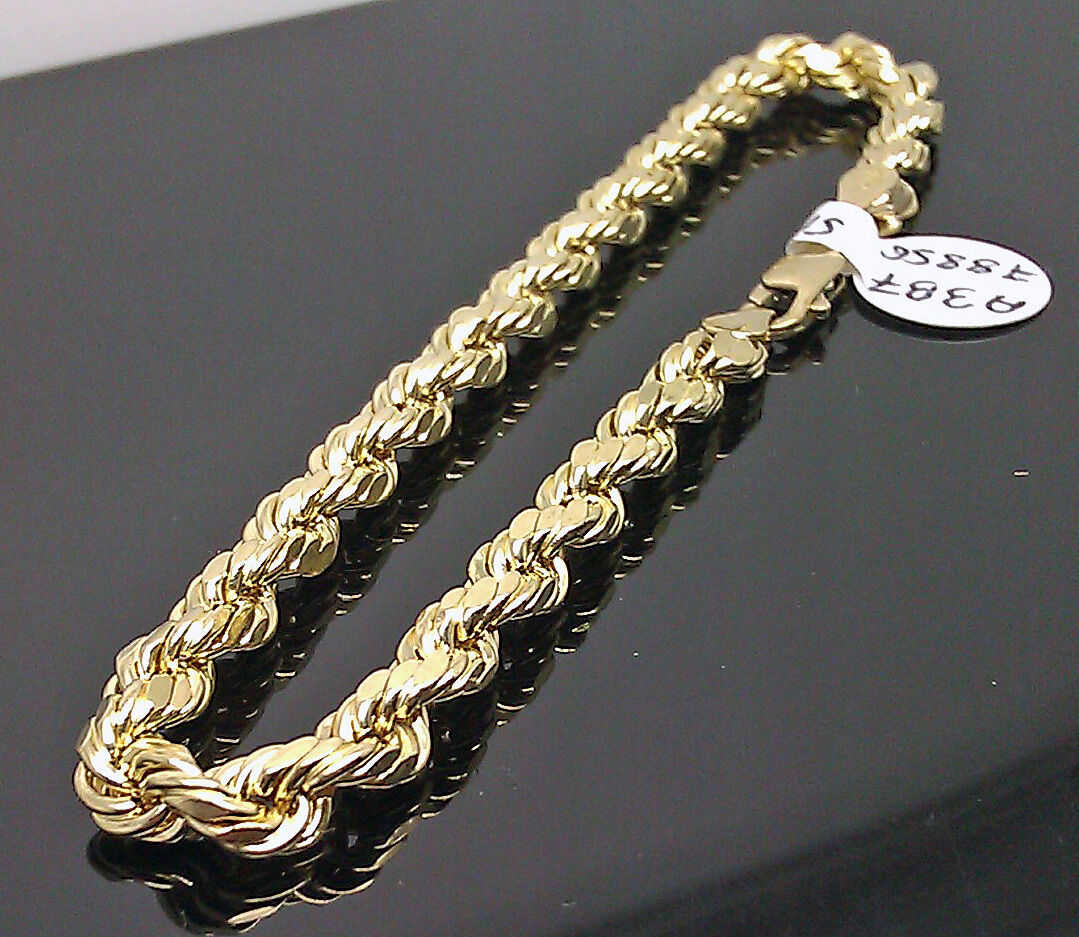 Real 10K Yellow Gold Rope Bracelet 5mm 8\