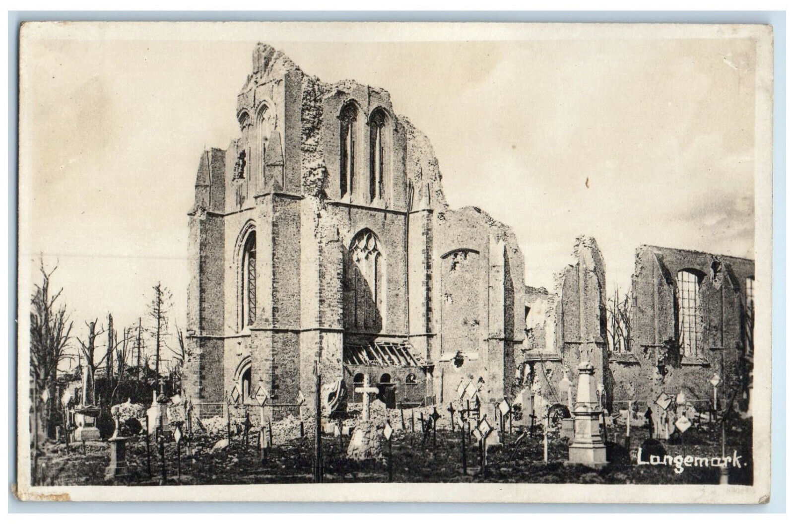 c1920's Belgium Church Cemetery Langemark Belgium RPPC Photo Postcard