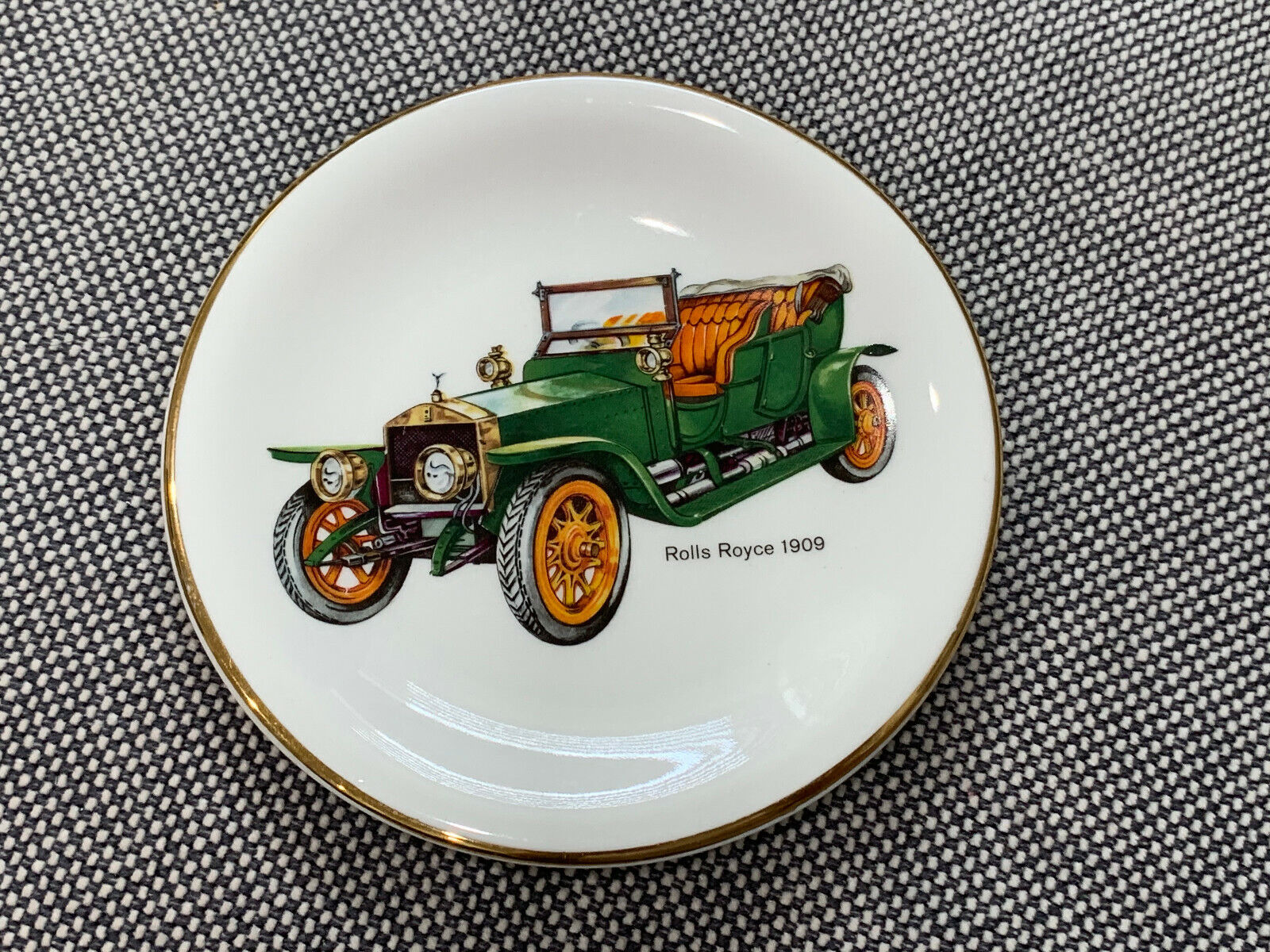 Vintage Pall Mall Ware Ashtray Plate w/ 1909 Green Rolls Royce