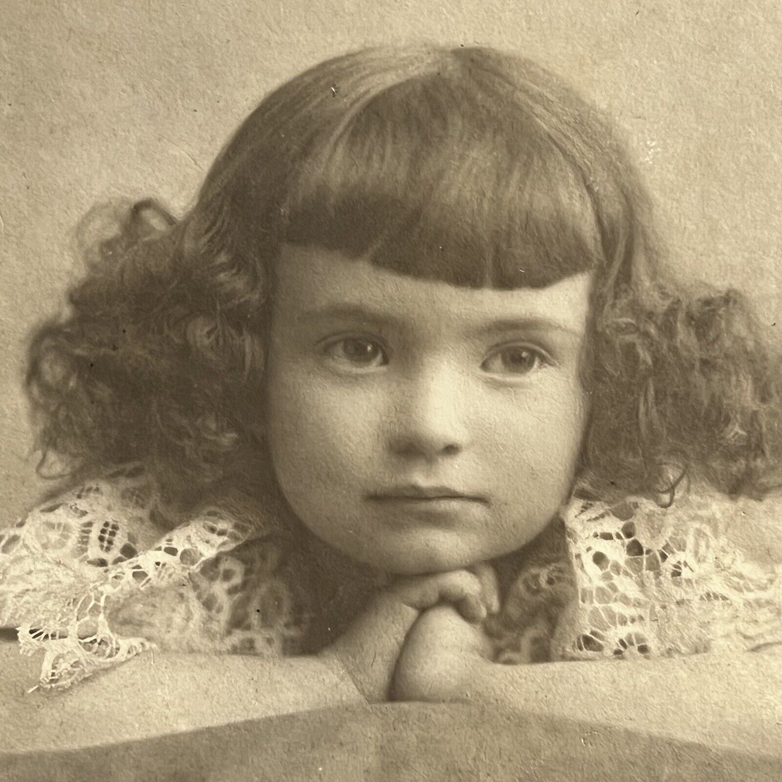 Antique Cabinet Card Photograph Most Adorable Little Girl Cute Hair Detroit MI