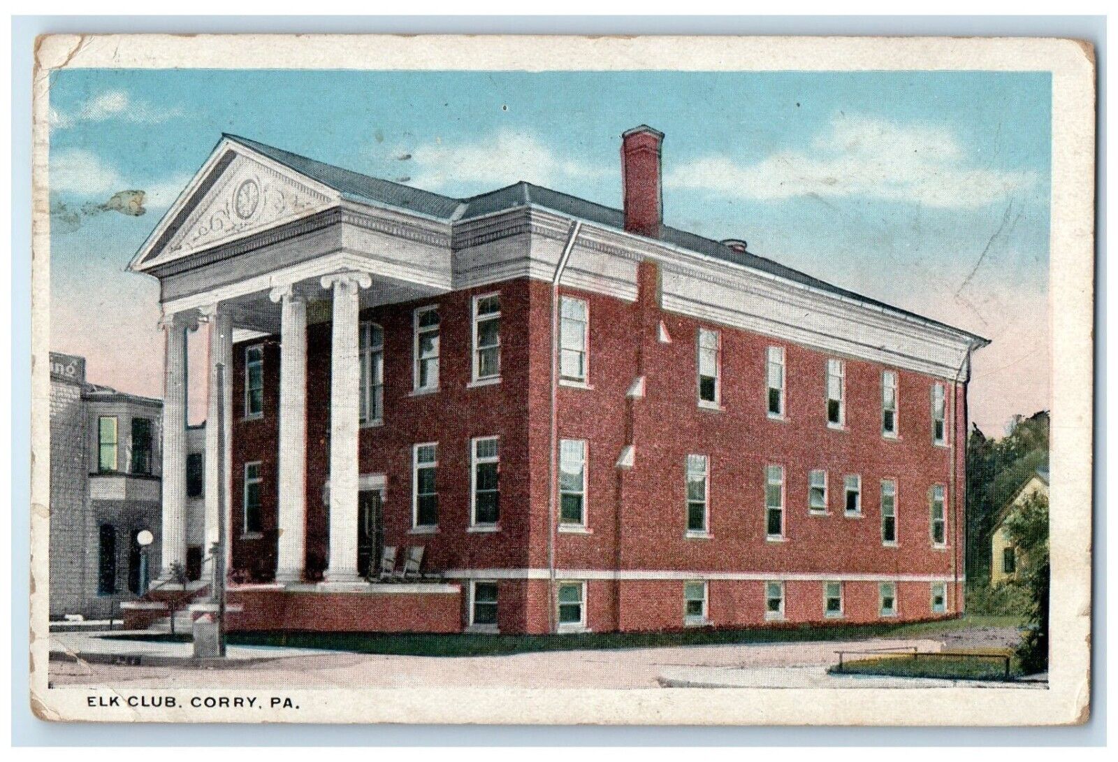 1924 Exterior View Elk Club Building Corry Pennsylvania Vintage Antique Postcard