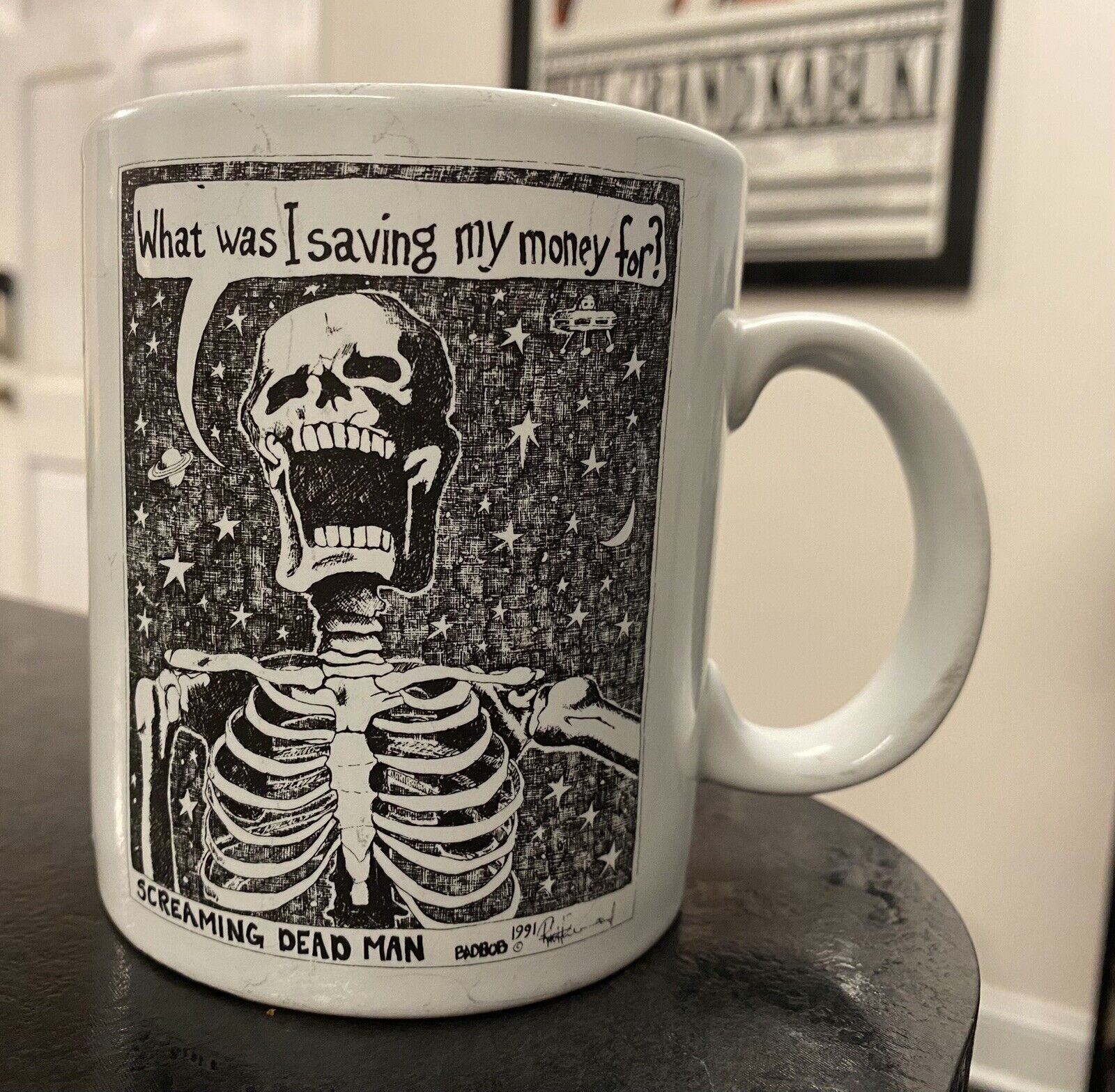 RARE Vintage 1991 Bad Bob Mug Screaming Dead Man Coffee Mug - Saving Money