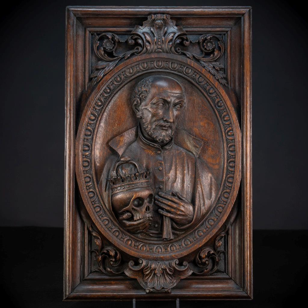 St Francis Borgia Relief Sculpture | Antique 1700s Jesuit Society of Jesus 26.6\
