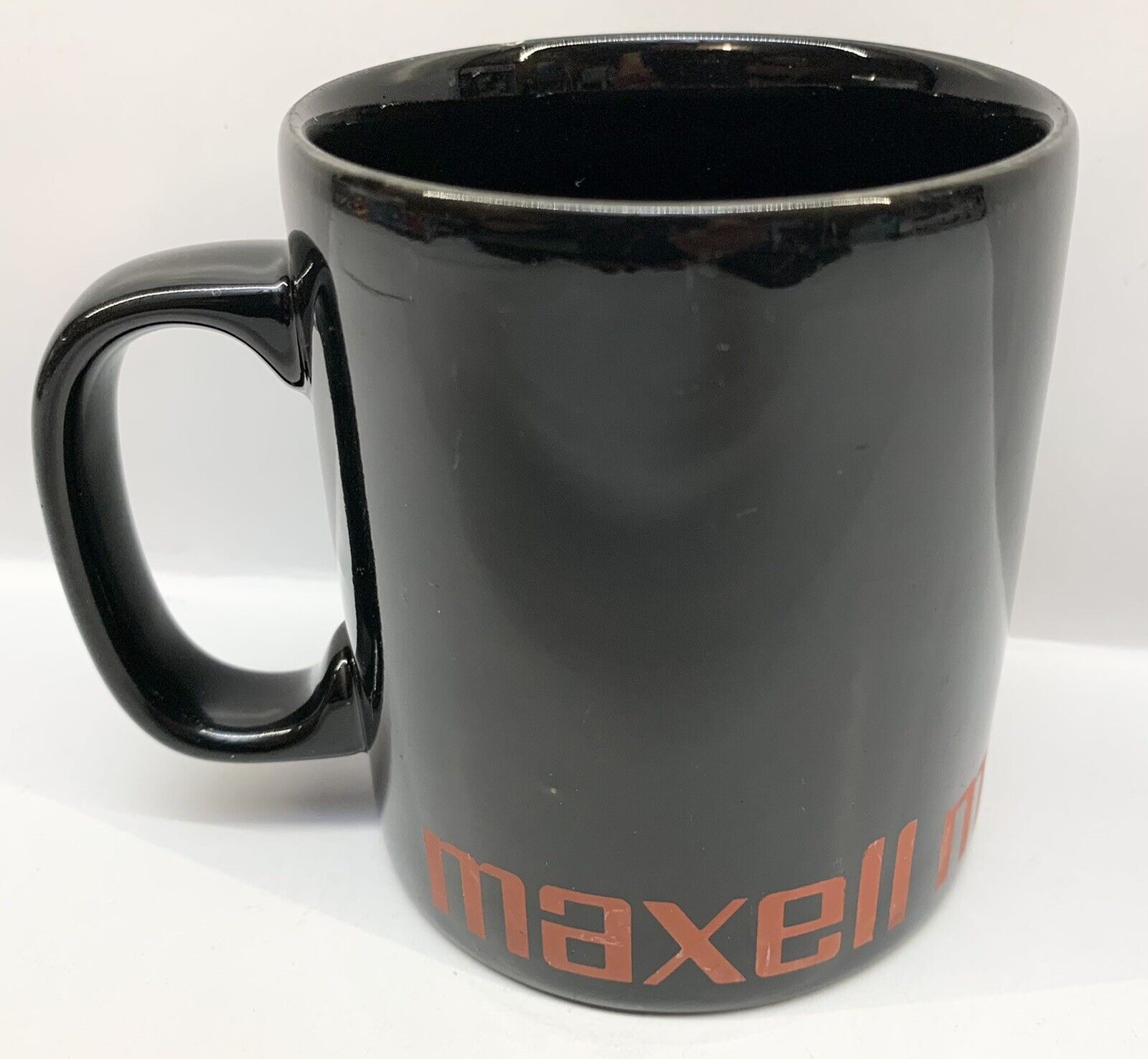 Vintage 80’s 90’S Maxell Audio VHS Tape Advertising Coffee Mug Cup Black Red
