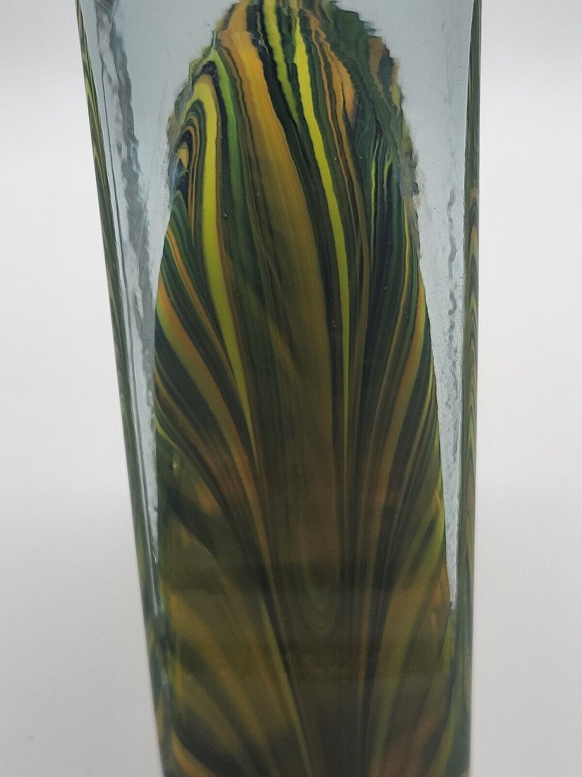 MCM Glass Vase Green Yellow Wavy Art Glass Cubist Murano Rectangle Narrow