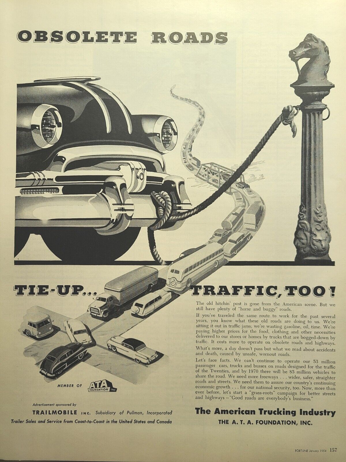 The American Trucking Industry Better Highways Vintage Print Ad 1954