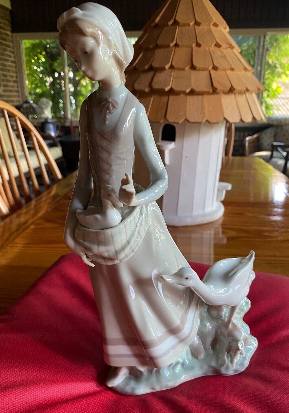 Lladro Figurine Girl with Goose Carrying Gosling Baby Goose 1972