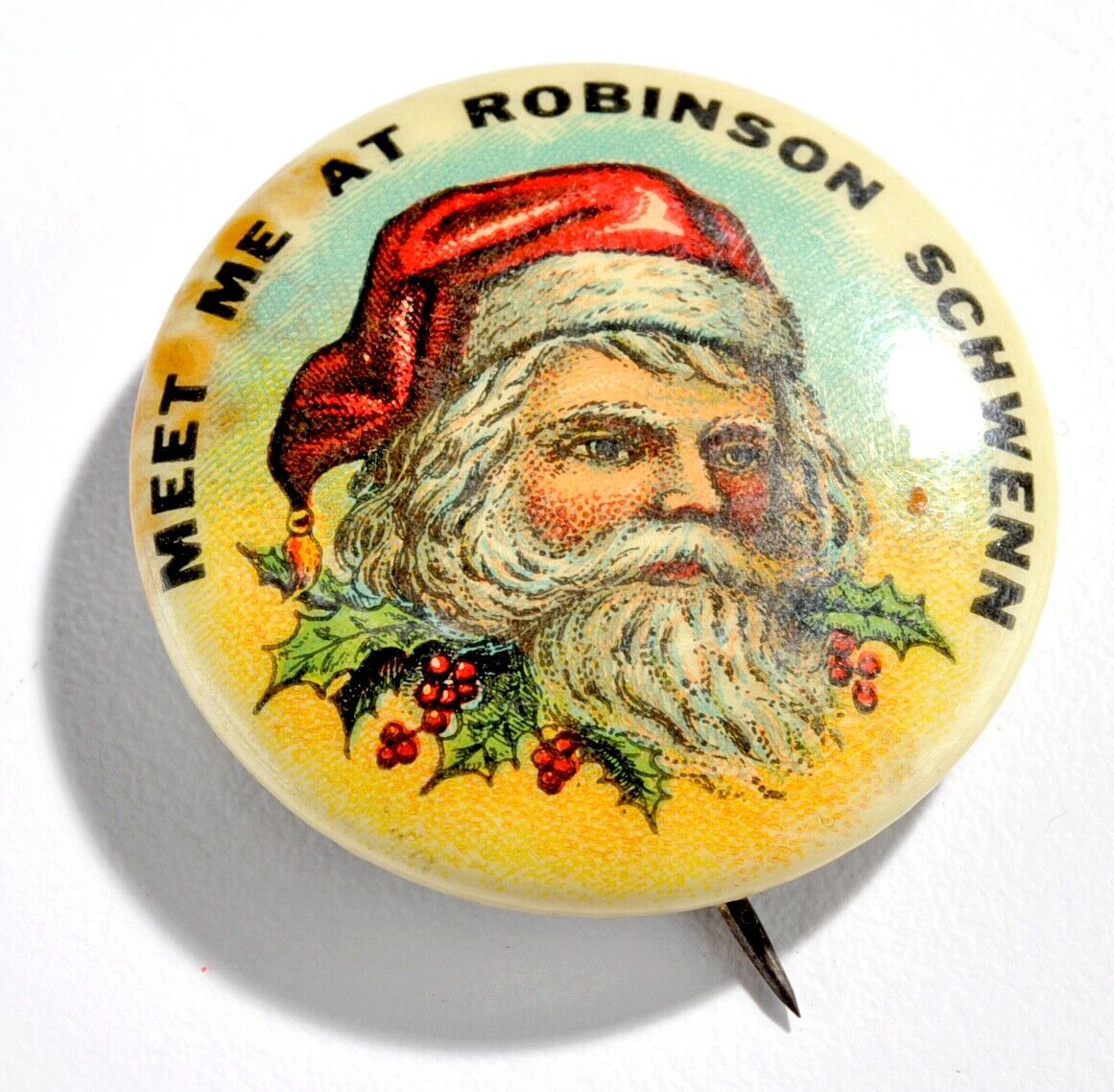 VTG. 1900's Metal Celluloid Santa Claus Christmas Pinback Button Hamilton, Ohio