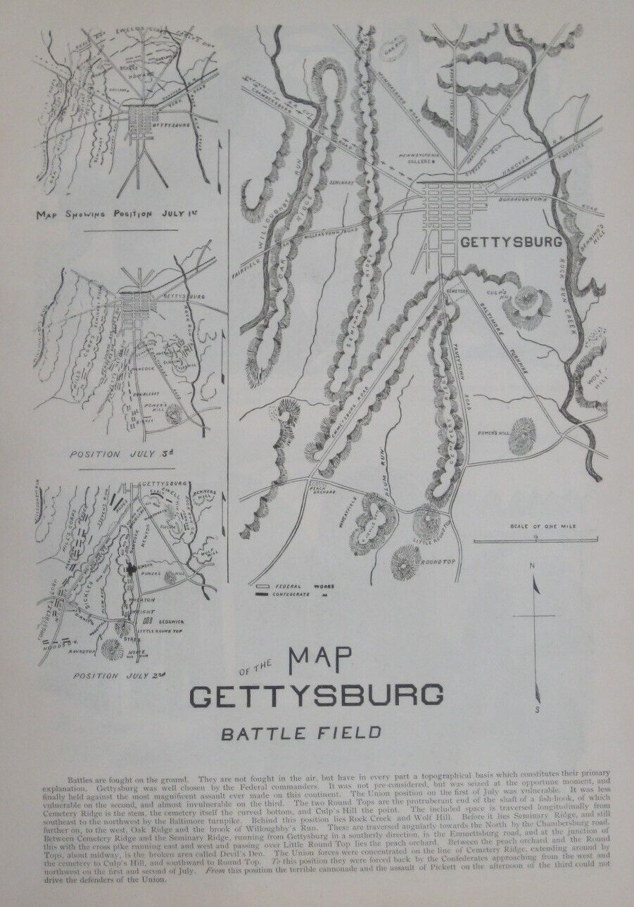 Original Civil War Map GETTYSBURG BATTLEFIELD July 1-3 1863 Cemetery Ridge
