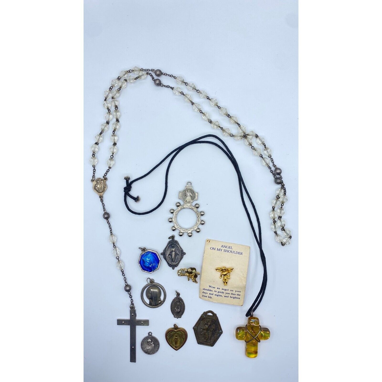 Vintage lot Of religious Jewelry rosaries cross sterling silver items