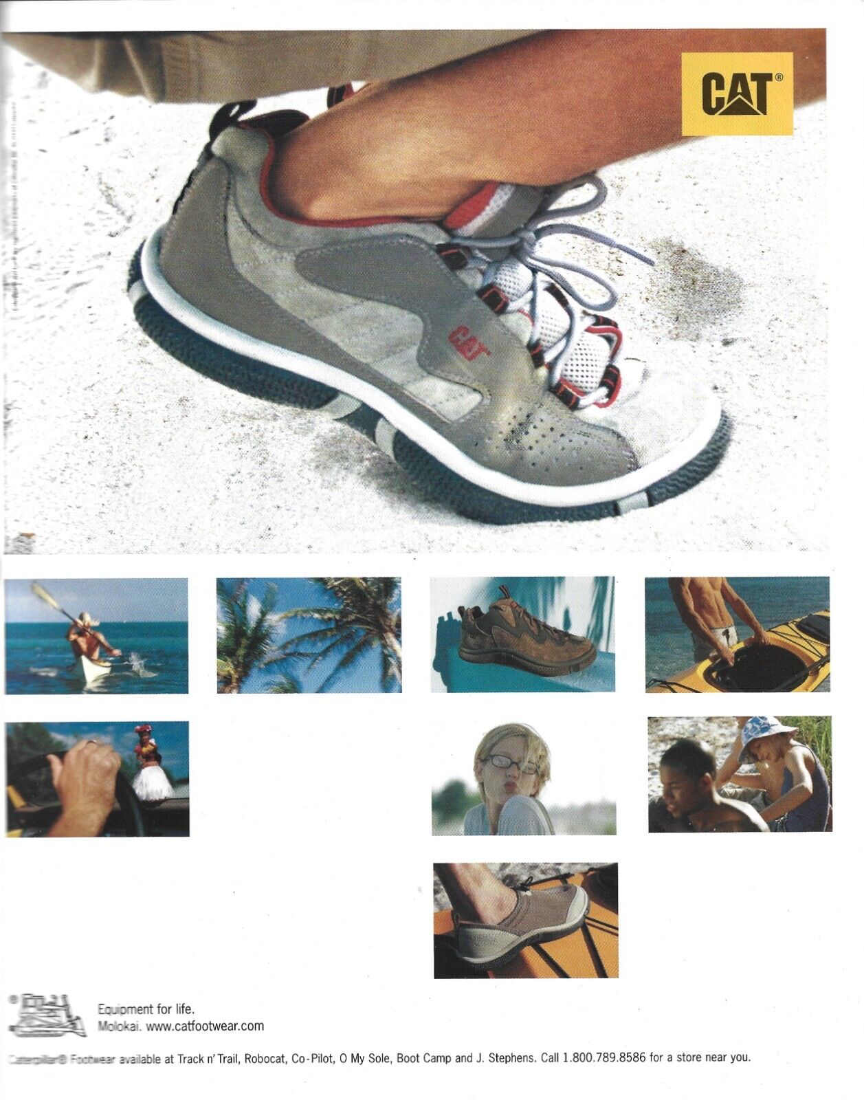 CAT (print ad 2000) Caterpillar Athletic Footwear line- Beach scene