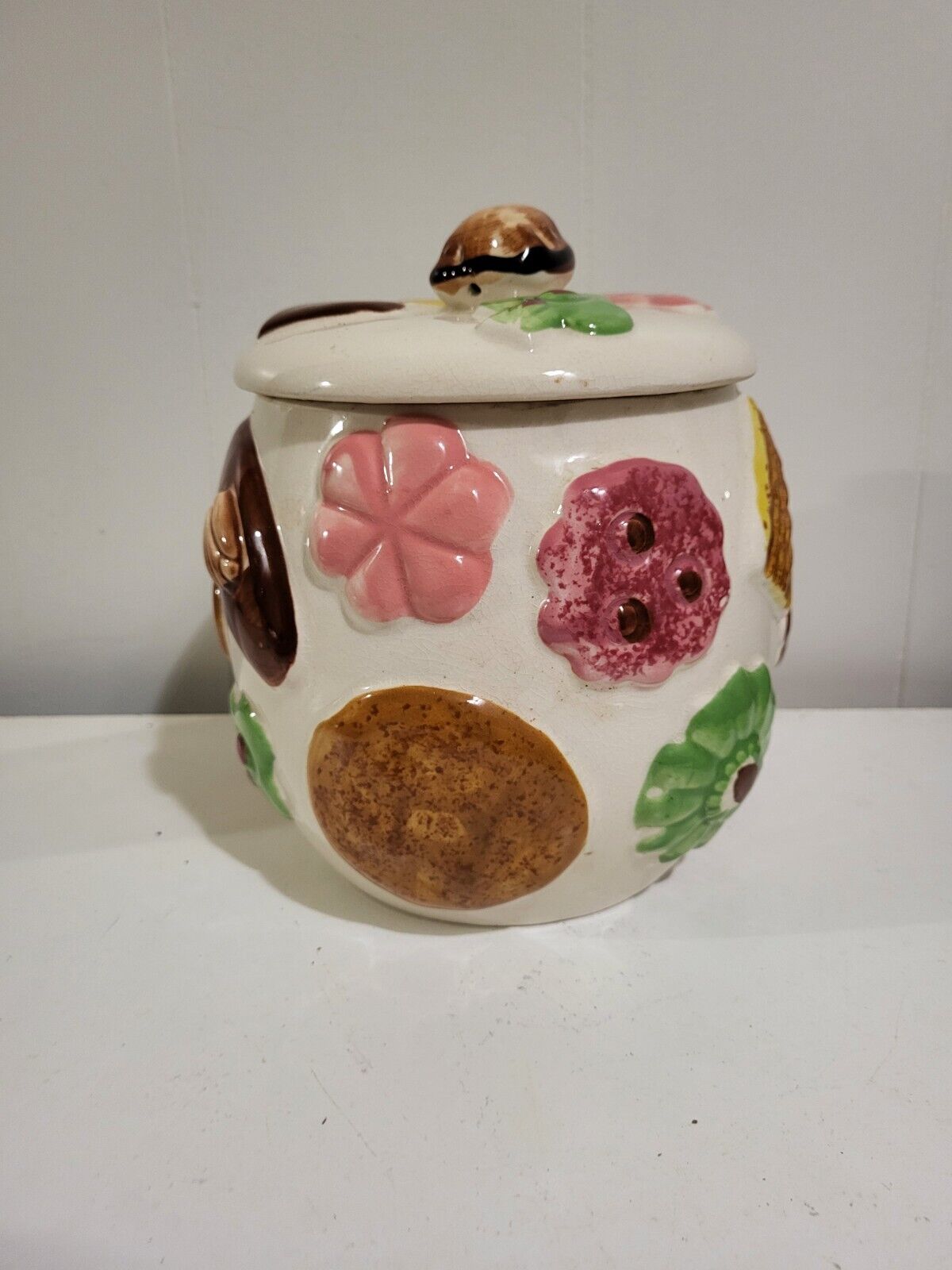 VTG 1950’s Napco “cookies All Over” Cookie Jar W/ Walnut Handle JAPAN Collectors