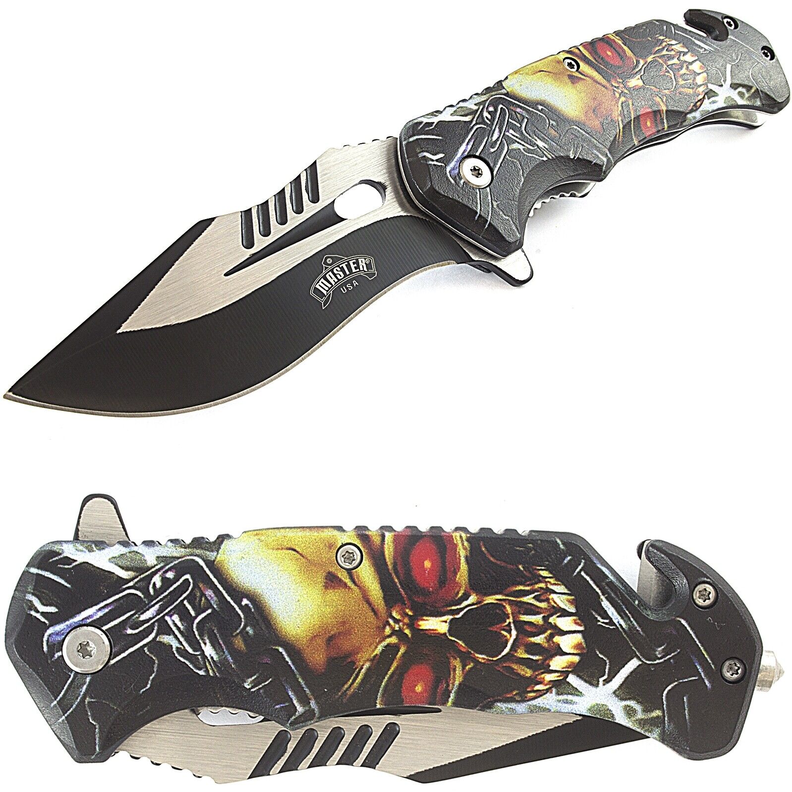 10 PACK WICKED SKULL & CHAINS SPRING ASSISTED FANTASY FOLDING POCKET KNIFE EDC